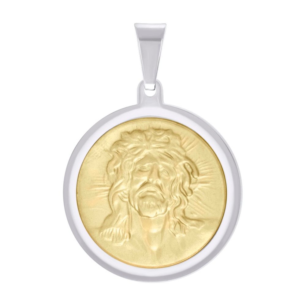 New Stainless Steel Shiny Medallion Jesus 14kt Dipped Two Tone Charm Pendant